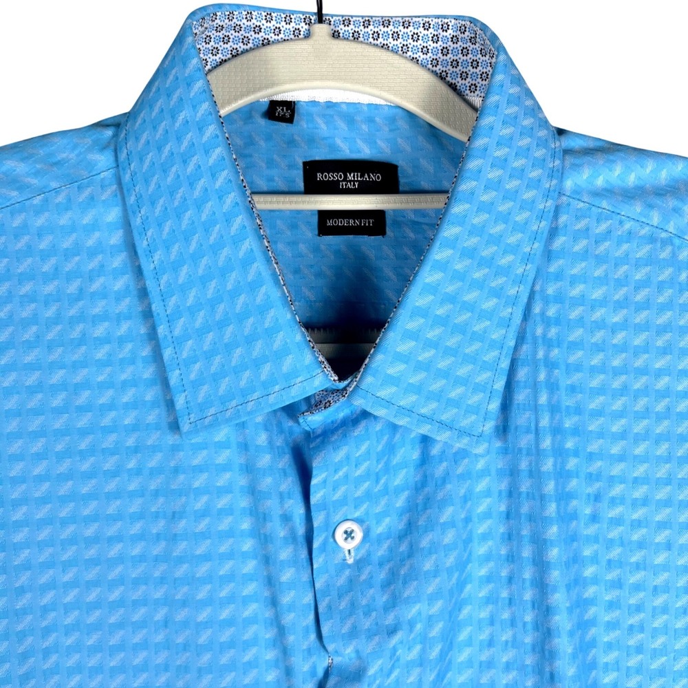 Rosso Milano Italy Button Down Shirt‎ Mens XL Blue Modern Fit Geometric RM-4047